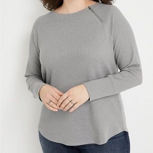 Plus Size Solid Thermal Side Zipper Sweater